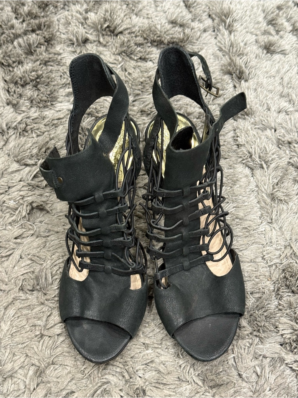 Vince camuto cage heeled sandals black Fossel